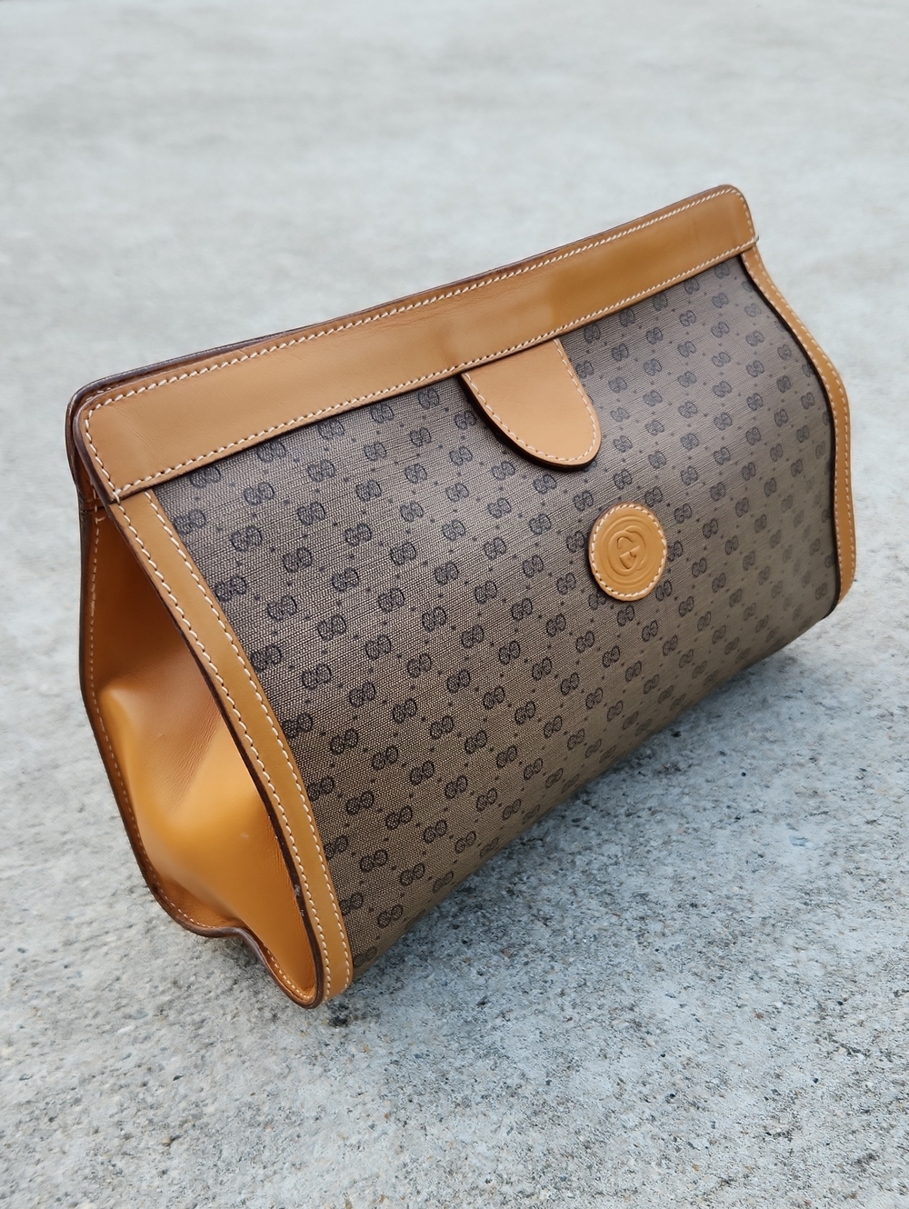 Gucci Vintage Old Gucci Micro Monogram Clutch Bag  Brown Leather